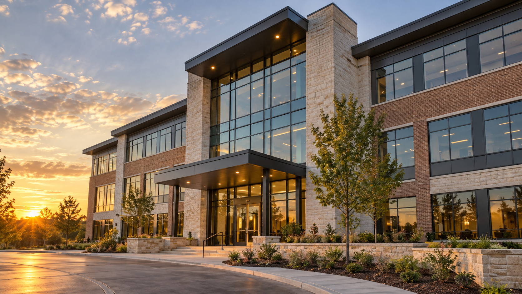 Architectural visualization of a contemporary commercial building